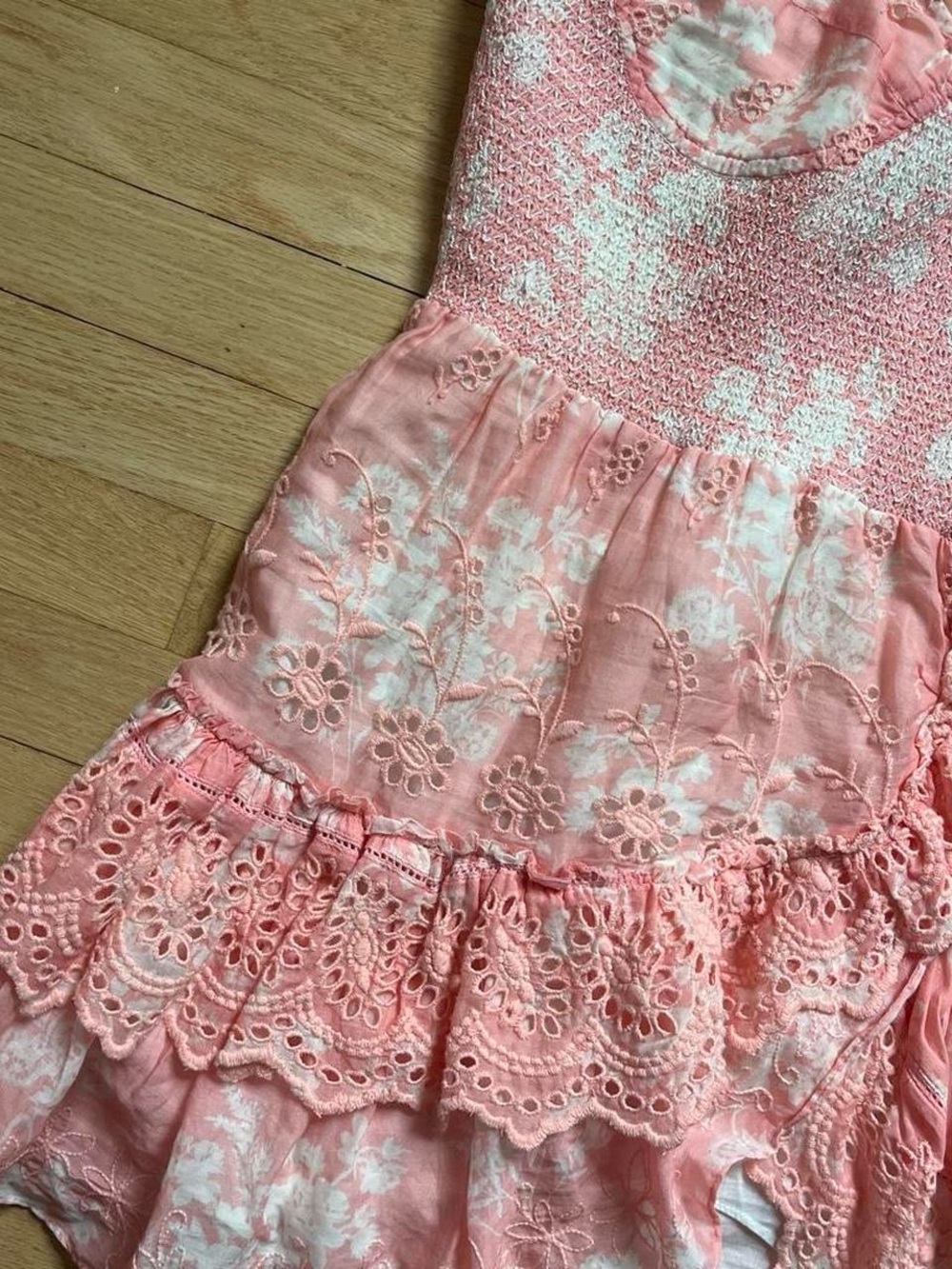 LoveShackFancy Coral and White Floral Smocked Dress - Picture 5 of 6